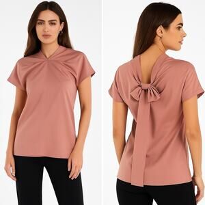 MARNI Blouse Top Shappe Silk Toile Apricot Short Cap Sleeve Tie Size Small NEW